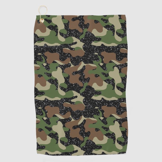 Serviette De Golf USA Woodland Camo Army Olive Brown Black Sparkle (Devant)