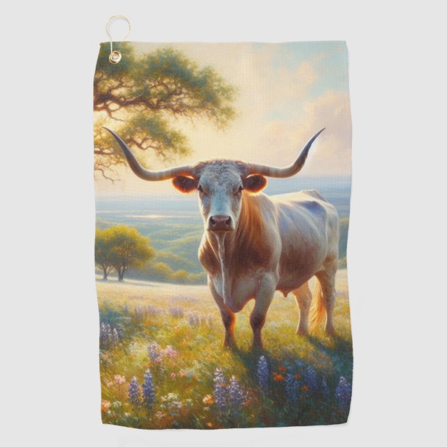 Serviette De Golf Vache à landes du printemps du Texas (Devant)