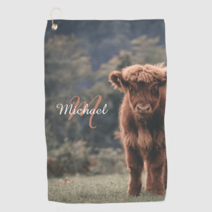 Serviette De Golf Vache de Highland calvaire herbe d'automne monogra