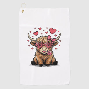 Serviette De Golf Vache des Highlands mignonne Saint-Valentin lunett