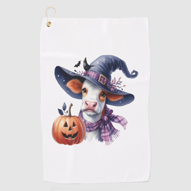 Serviette De Golf Vache d'Halloween à l'automne (Devant)