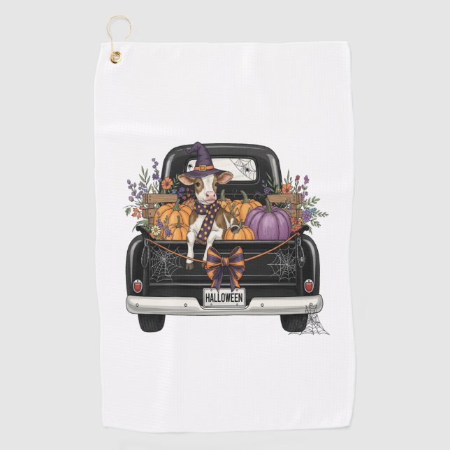 Serviette De Golf Vache Halloween Highland avec camion (Devant)