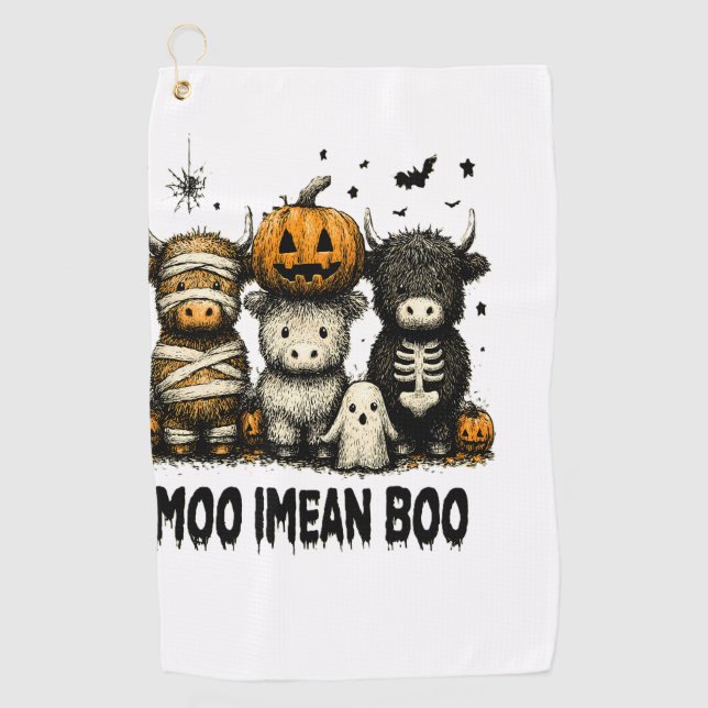 Serviette De Golf Vache Highland Spooky Halloween (Devant)