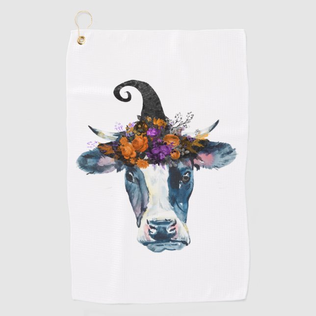 Serviette De Golf Vache noir blanc Halloween sorcière (Devant)