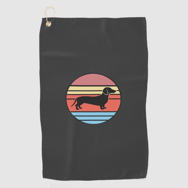 Serviette De Golf Vecteur de coucher de soleil rétro teckel (Devant)