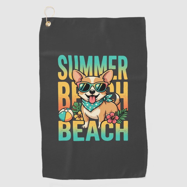 Serviette De Golf Vecteur de vacances de chien de plage d'été (Devant)