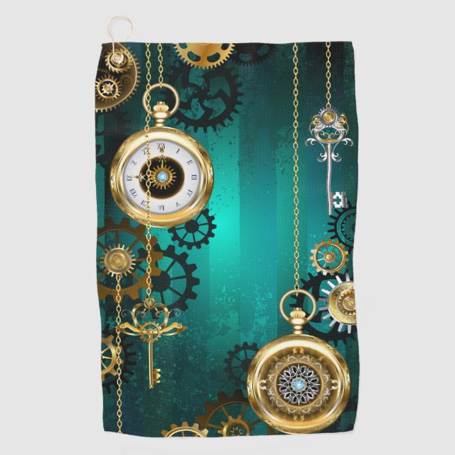Serviette De Golf Veille bijoux Steampunk sur un Arrière - plan vert (Devant)