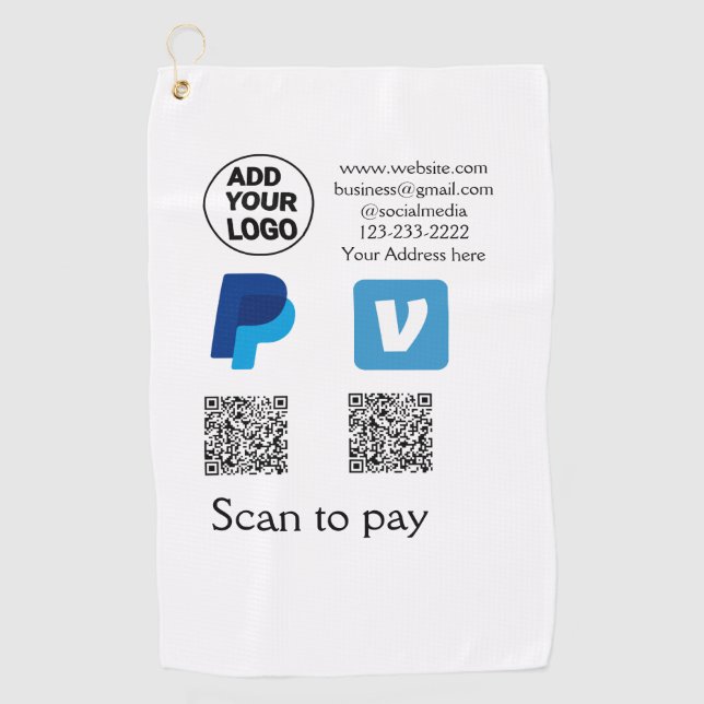 Serviette De Golf Venmo paypal scan pour payer ajouter q r code logo (Devant)