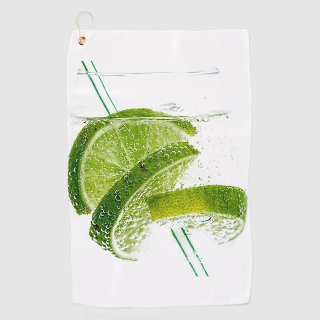 Serviette De Golf Verre d'eau avec des tranches de chaux et des pail (Devant)