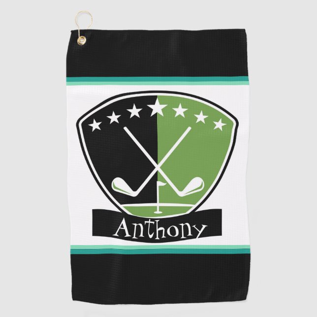 Serviette De Golf Vert et noir personnalisés   (Devant)