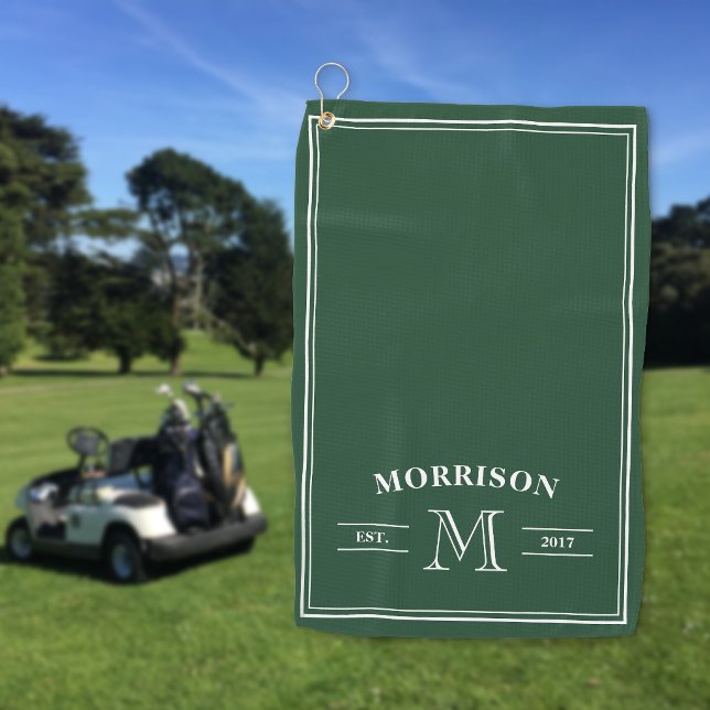 Serviette De Golf Vert foncé Blanc Élégant Monogramme (Créateur téléchargé)