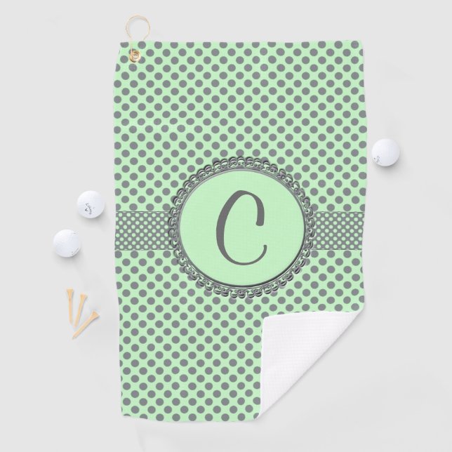 Serviette De Golf Vert menthe avec Pois gris-Monogramme STaylor (En situation)