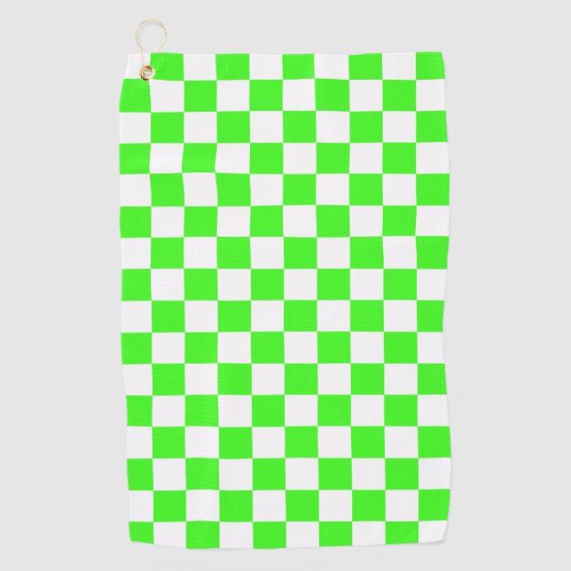 Serviette De Golf Vert néon et blanc à carreaux  (Devant)