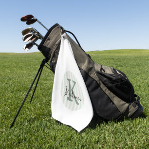 Serviette De Golf Vert sauge Charbon Monogramme personnalisé en cerc