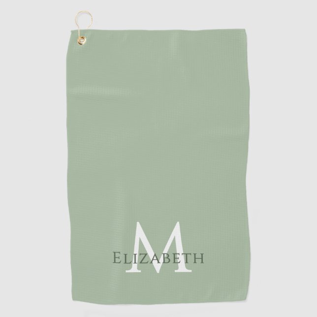 Serviette De Golf Vert sauge élégant monogramme initiale personnalis (Devant)