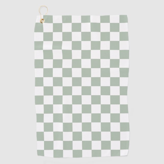 Serviette De Golf Vert sauge et carreaux blancs  (Devant)