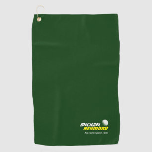 serviette de golf verte avec nom de golfeur
