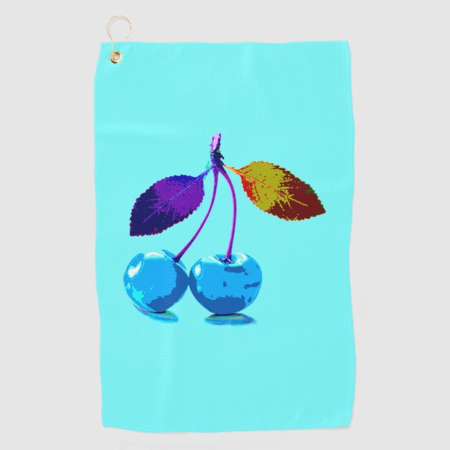 Serviette De Golf Vibrant cerises bleu clair pop art (Devant)