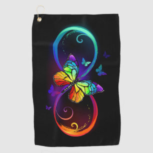 Serviette De Golf Vibrant infinity with rainbow butterfly on black