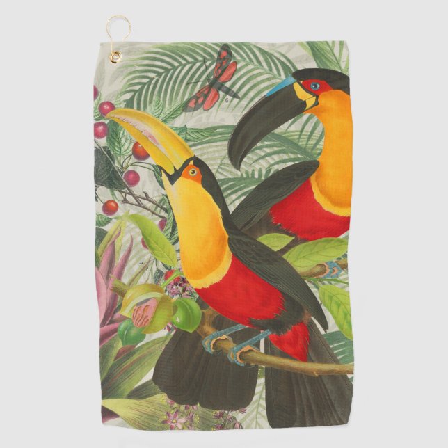 Serviette De Golf Vibrant Tropical Toucan Birds Art Exotic Jungle (Devant)
