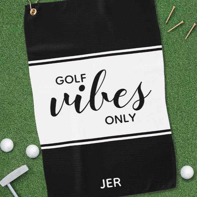 Serviette De Golf Vibrations de Golf Uniquement Écriture Noir et Bla (Créateur téléchargé)