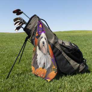 Serviette De Golf Vieux anglais Sheepdog Halloween sorcier Citrouill