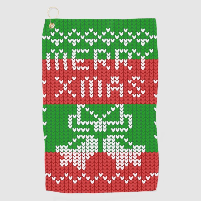 Serviette De Golf Vilain pull motif sonnettes Joyeux fils Xmas (Devant)