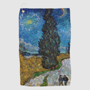 Serviette De Golf Vincent van Gogh - Route avec cyprès et étoile