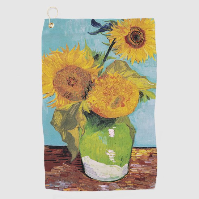 Serviette De Golf Vincent Van Gogh - Trois tournesols dans un vase (Devant)