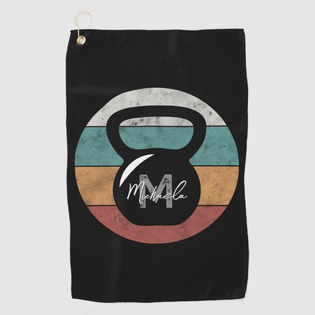 Serviette De Golf Vintage kettlebell personnalisé nom monographique  (Devant)