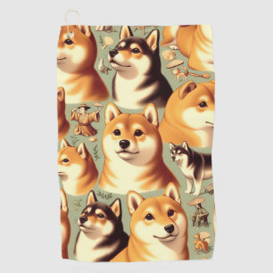Serviette De Golf Vintage Shiba Inu Motif sans couture