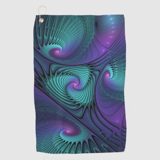 Serviette De Golf Violet Rencontre Turquoise Moderne Art Fractal Abs (Devant)