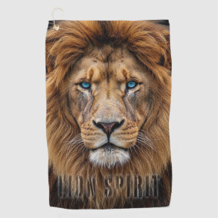 Serviette De Golf Visage de lion majestueux aux yeux bleus   Faune A