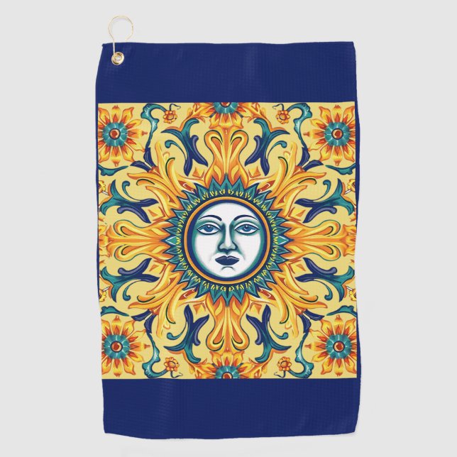 Serviette de golf Visage Soleil sicilien — Bordure (Devant)
