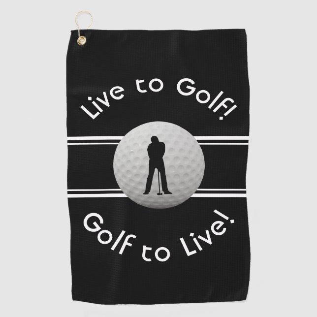 Serviette De Golf Vivez pour le Golf Citation Typographie Noir Blanc (Devant)