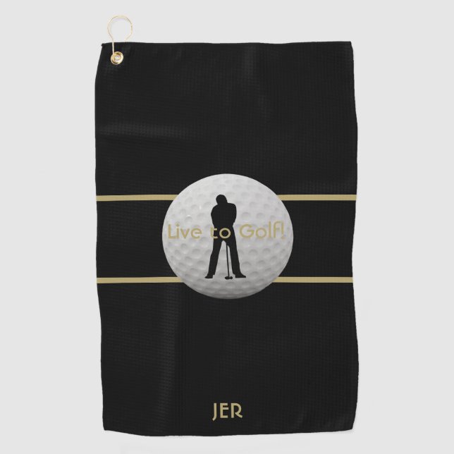 Serviette De Golf Vivre au golf Citation de typographie Monogramme v (Devant)