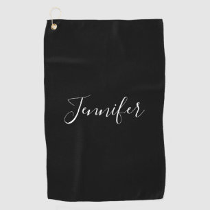 Serviette De Golf Votre Nom Écriture Blanche Élégante sur Fond Noi