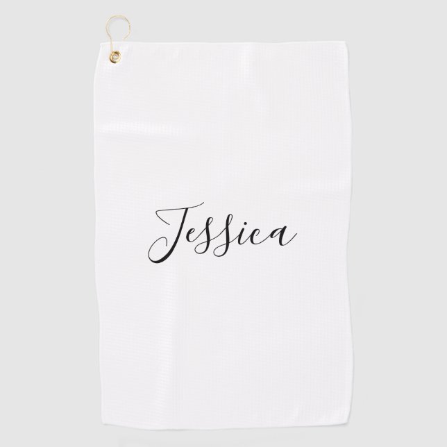 Serviette De Golf Votre nom | Écriture élégante (Devant)