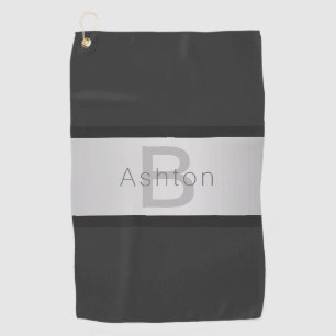 Serviette De Golf Votre nom et votre monogramme   Gris & Faux Silver