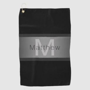 Serviette De Golf Votre nom et votre monogramme   Noir et gris