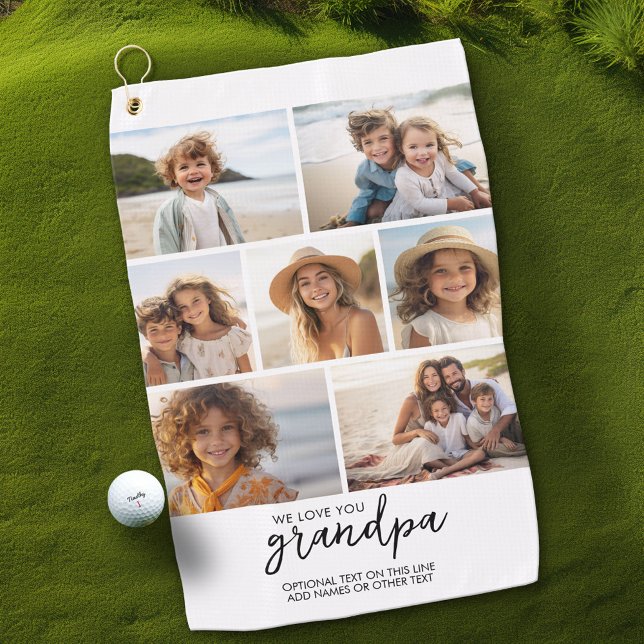 Serviette De Golf We Love You Grand-père - 7 Photo Collage - Modern (Custom Golf Towel with Photo Collage)