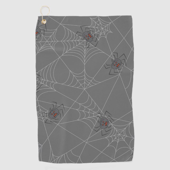 Serviette De Golf Web et citrouilles d'araignées d'Halloween (Devant)