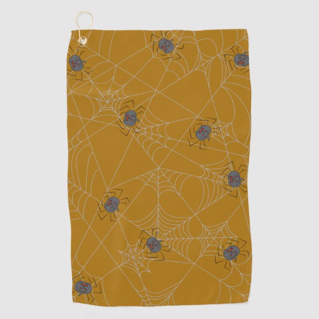Serviette De Golf Web et citrouilles d'araignées d'Halloween (Devant)