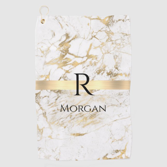 Serviette De Golf Wh & Gold Marble Gold Bar, do-it-yourself Nom Noir (Devant)