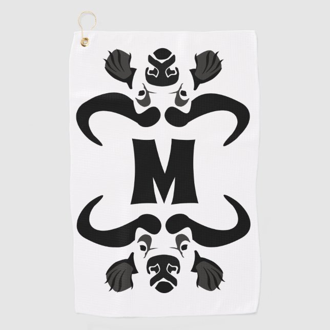 Serviette De Golf Whimsical Cape Buffalo, en encre noire (Devant)