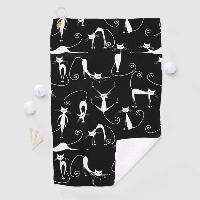 Serviette De Golf Whimsical Motif de chat blanc maigre (En situation)