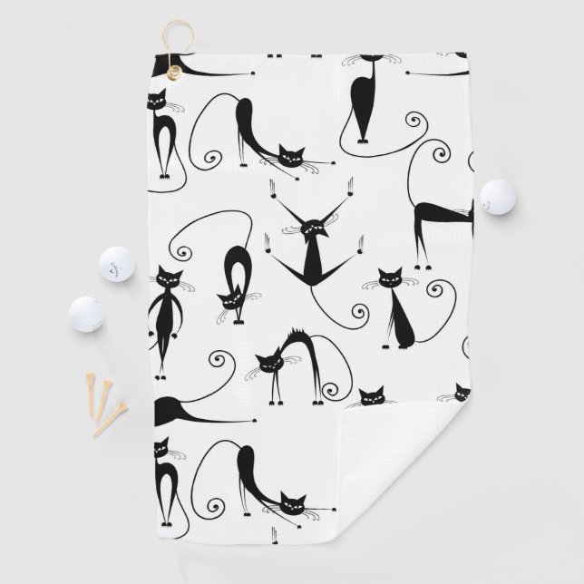 Serviette De Golf Whimsical Skinny Motif de chat noir (En situation)