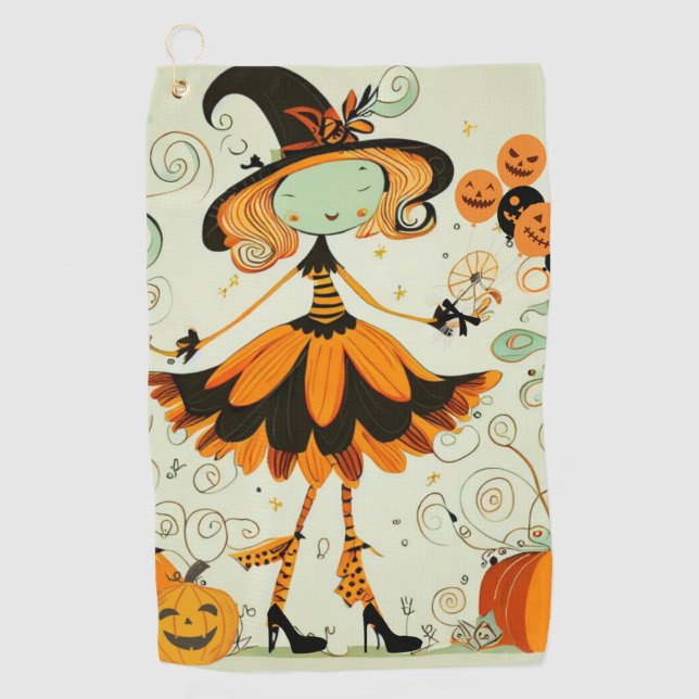 Serviette De Golf whimsical/sorcière/citrouille/chute (Devant)