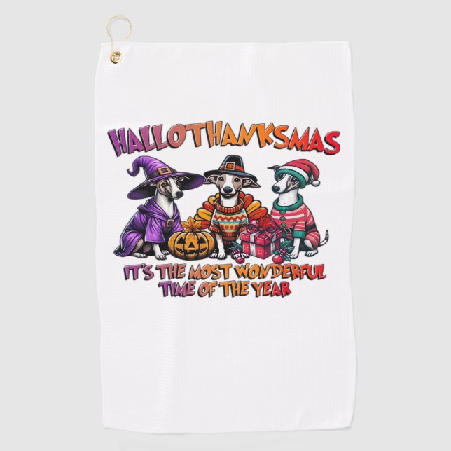 Serviette De Golf Whippet Halloween Thanksgiving Noël overde (Devant)