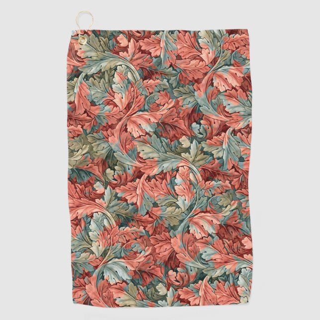Serviette De Golf William Morris Acanthe Rouille Rouge Sauge Vert (Devant)